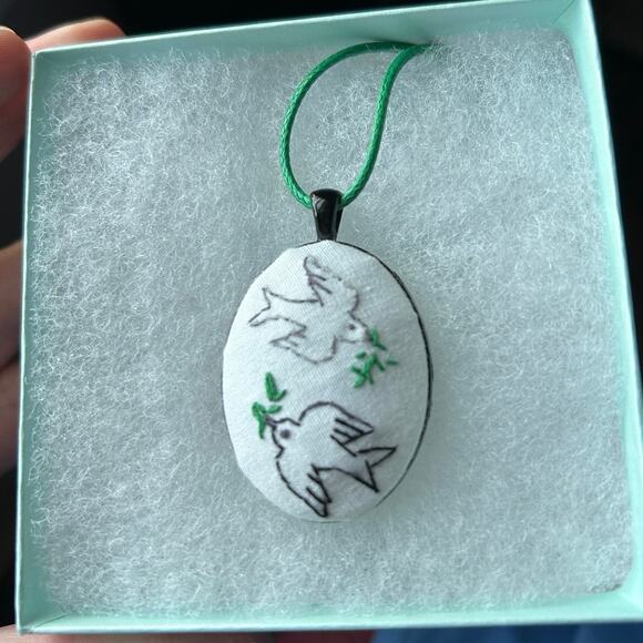 Peace Doves Embroidery Necklace - Picture 3 of 4